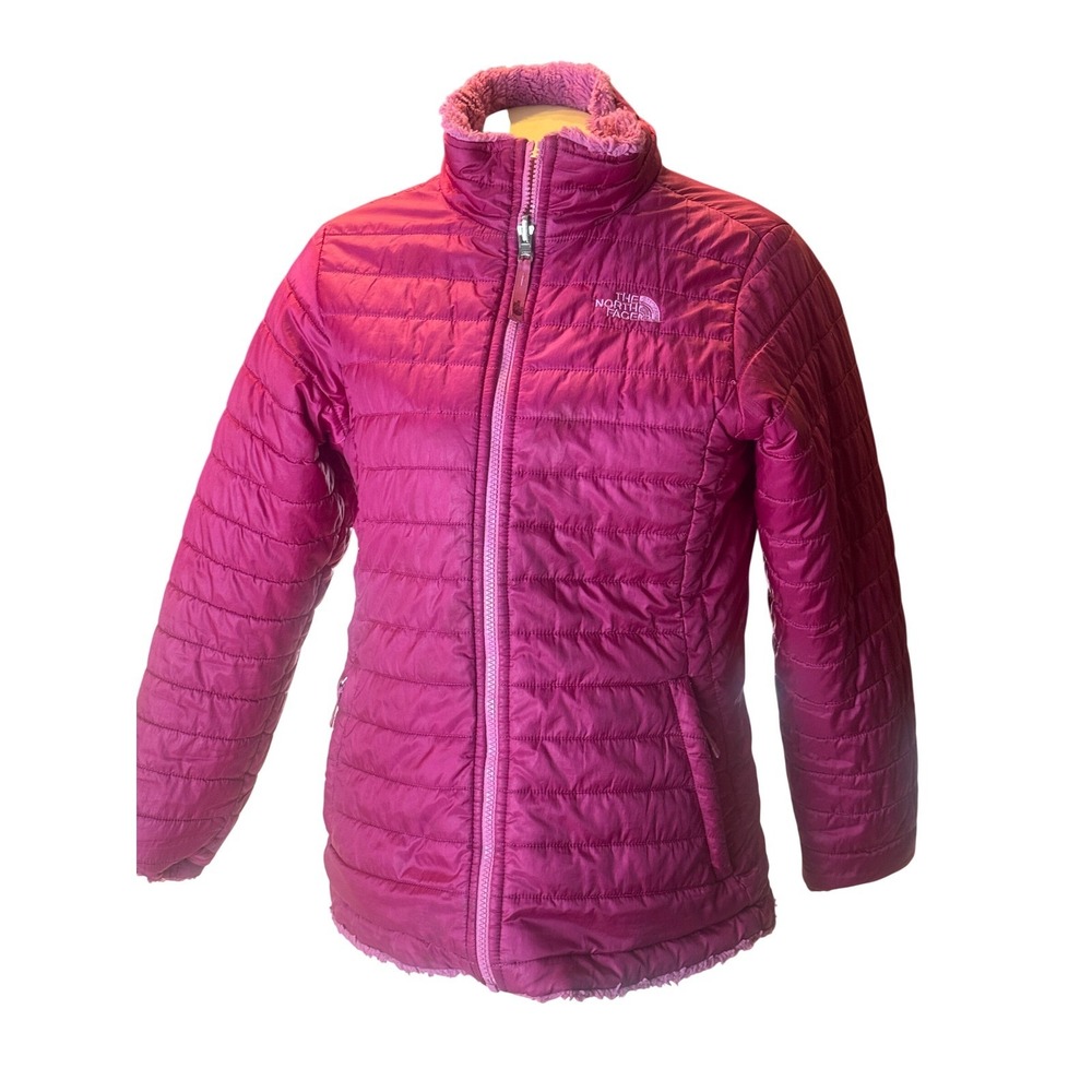 The North Face Girls XL 18 Pink Reversible Fleece Puffer Jacket Quilted Y2K